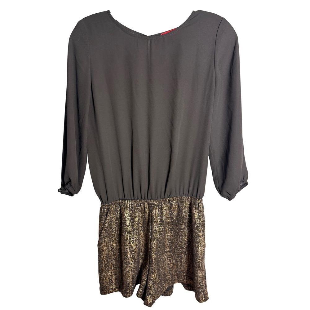 RED Saks Fifth Avenue Romper Womens Small Black Gold Metallic Long Sleeve Party